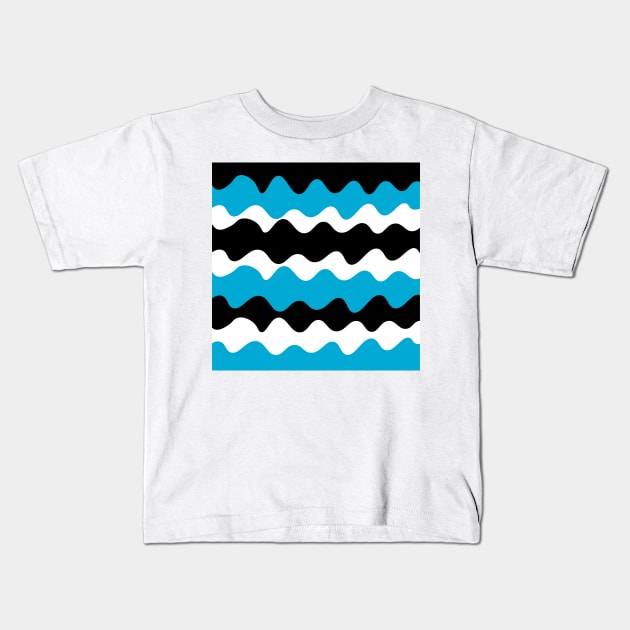 Black blue and white horizontal wavy pattern Kids T-Shirt by Baobabprintstore